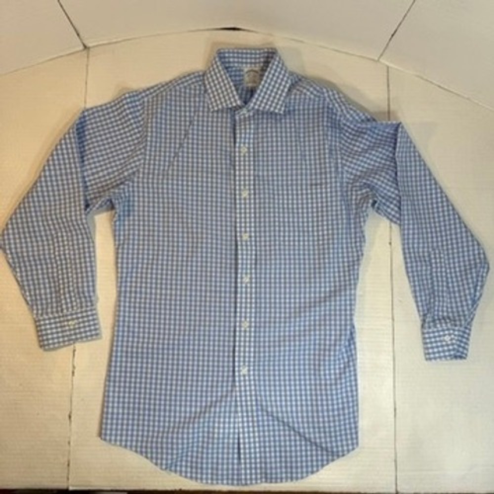 Brooks Brothers Regent Fitted 15 1/2-32 Blue‎ Gingham Check Dress Shirt preppy